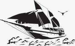 手绘海浪帆船素材