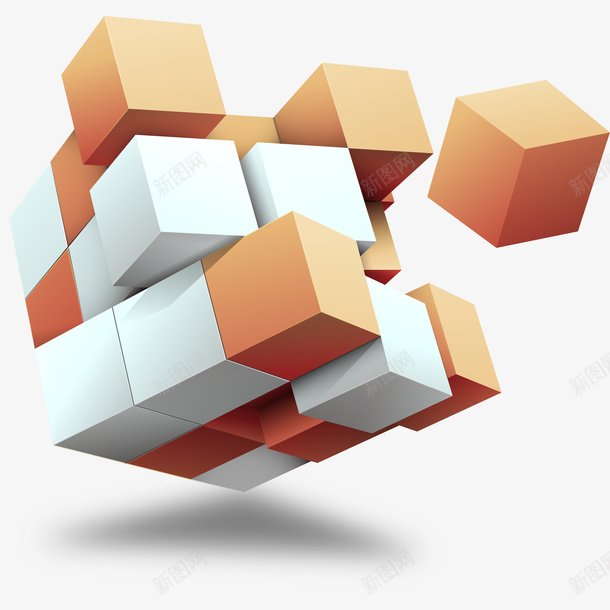 橘色白色3D立体方块png免抠素材_新图网 https://ixintu.com 卡通 拼图 橘色白色3D方块 立体方块 简图 装饰