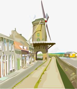 荷兰风车小镇手绘素材