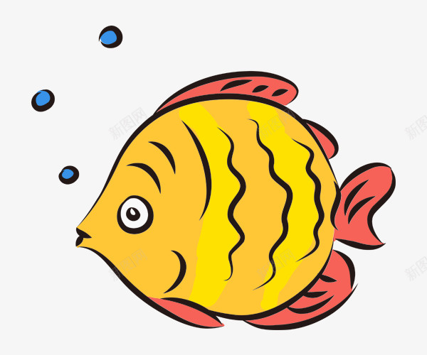 卡通手绘黄色的鱼png免抠素材_新图网 https://ixintu.com 卡通手绘黄色的鱼 吹泡泡的鱼 手绘鱼 黄色的鱼
