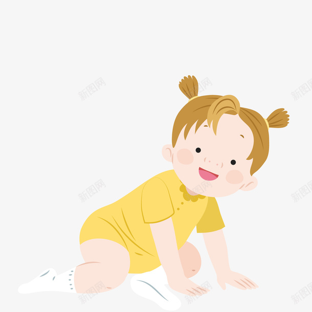 可爱女宝宝矢量图ai免抠素材_新图网 https://ixintu.com 婴儿抚触 婴儿插画 婴儿模特 婴儿的手 小辫子 爬行 装饰 矢量图