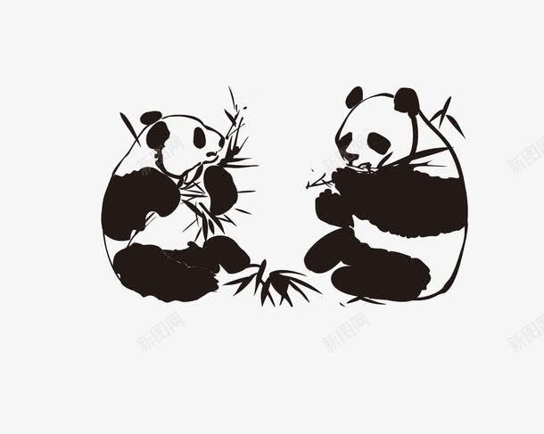 手绘大熊猫png免抠素材_新图网 https://ixintu.com 中国 可爱 熊猫 竹叶 黑白