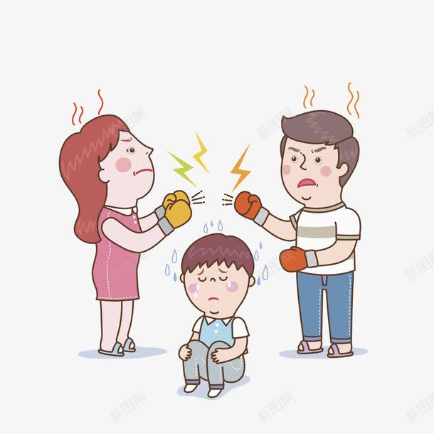 吵架的父母png免抠素材_新图网 https://ixintu.com 伤心的 卡通 吵架的 失落的 小孩 手绘 父母