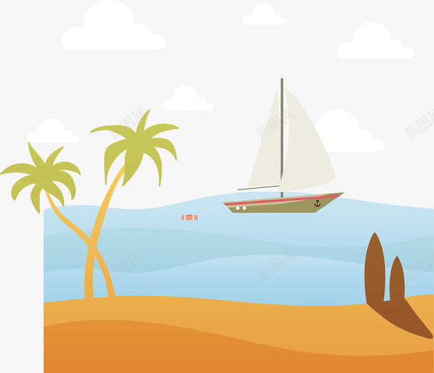 白色帆船png免抠素材_新图网 https://ixintu.com 冲浪板 划桨板 手绘 椰树 沙滩 海洋 游泳圈 白色帆船