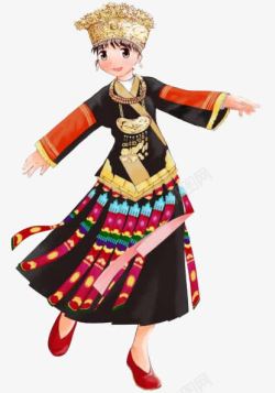 手绘贵州跳舞的苗族姑娘高清图片