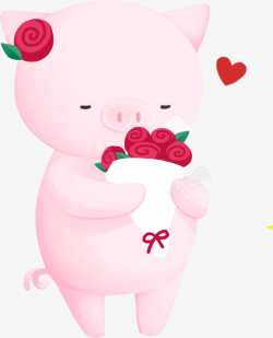 猪年福袋和可爱的小猪2019C4D手捧玫瑰花小猪新年装饰高清图片