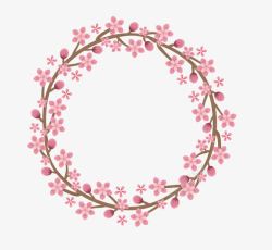 粉色桃花节花环边框素材