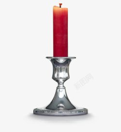 烛台实物银色烛台红色蜡烛高清图片
