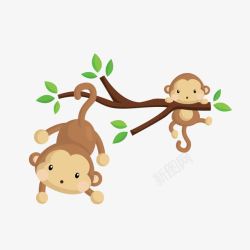 爬树枝的熊猫手绘树枝动物小猴高清图片