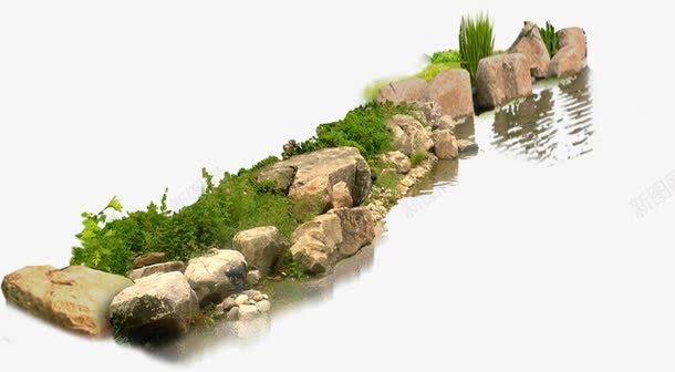 河边石头植物装饰png免抠素材_新图网 https://ixintu.com 堆石块 植物 河边 石头 装饰