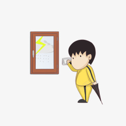 关灯的小人卡通雷雨天气要记得关掉电源设备高清图片