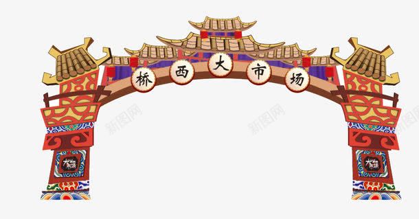 古代桥西大市场简图png免抠素材_新图网 https://ixintu.com 创意 卡通 古代门框 手绘图 标题 桥西大市场 简图