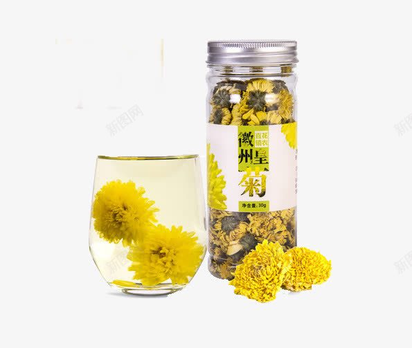 菊花茶特级花草茶png免抠素材_新图网 https://ixintu.com 产品实物 婺源 徽州 法国蜡菊 皇菊花茶 菊花图案