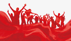 剪影五四青年节红色丝绸与跳起欢呼的高清图片