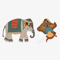 大象跳舞印度大象跟女人卡通画高清图片