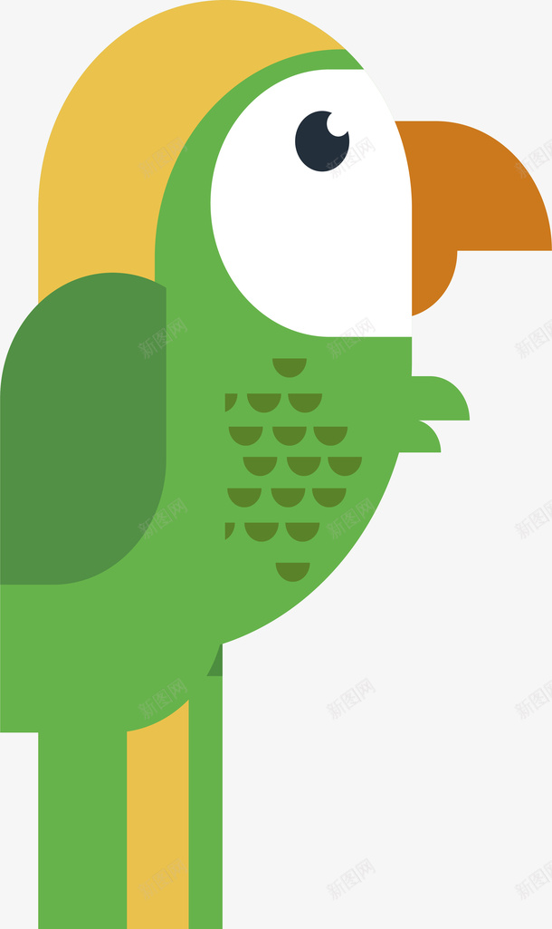 绿色扁平化鹦鹉png免抠素材_新图网 https://ixintu.com 动物 卡通 扁平化鸟类 矢量图案 绿色 鹦鹉
