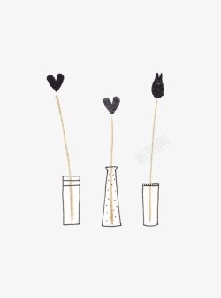四个黑色花瓶爱心装饰花瓶高清图片