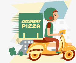 黄色的送外卖字绘图风格披萨外送员高清图片