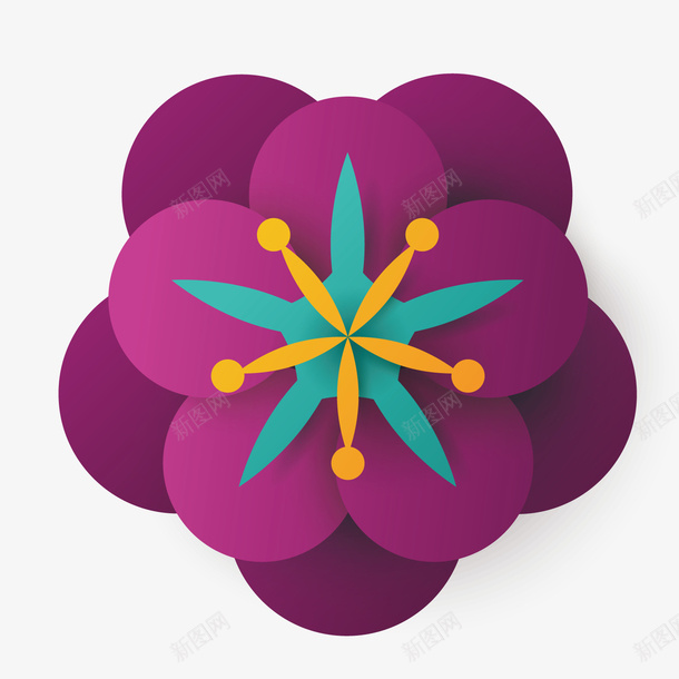 紫色花朵卡通图标png_新图网 https://ixintu.com 卡通图标 形状 扁平化 植物 紫色 花瓣 黄色花蕊
