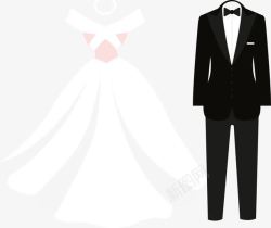 白色婚纱黑色礼服卡通浪漫结婚礼服高清图片