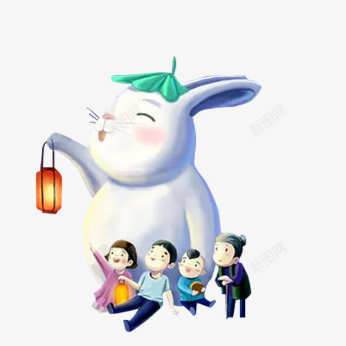 中秋节一起赏月的兔子和人png免抠素材_新图网 https://ixintu.com 中秋节 中秋节一起赏月的兔子和人 卡通 手绘 赏月