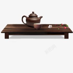 褐色茶壶茶桌水墨茶桌高清图片