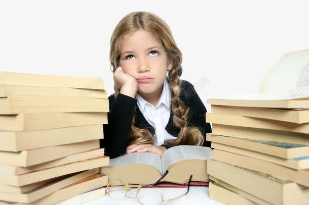 读书烦恼女孩png免抠素材_新图网 https://ixintu.com PNG 书堆 书籍 女孩 学习 念书 烦恼 读书