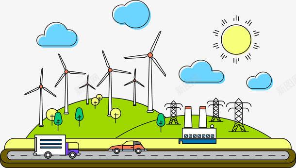 绿色的能源png免抠素材_新图网 https://ixintu.com 电塔 绿色能源 郊区 风力发电