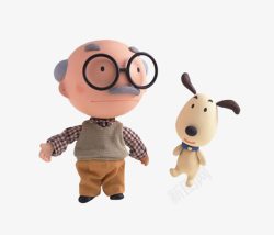 影院3D眼镜戴眼镜的老人和一路相伴的小狗高清图片