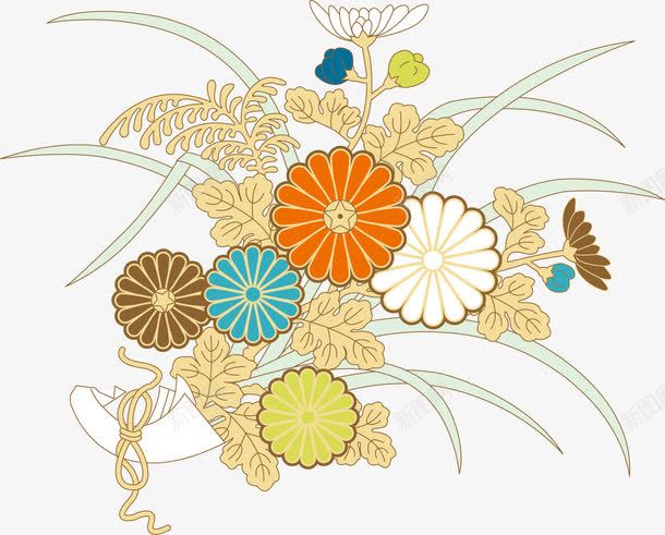 浮世绘风格花卉png免抠素材_新图网 https://ixintu.com 扁平化 日式浮世绘 日本浮世绘 日本风格 花卉 花朵
