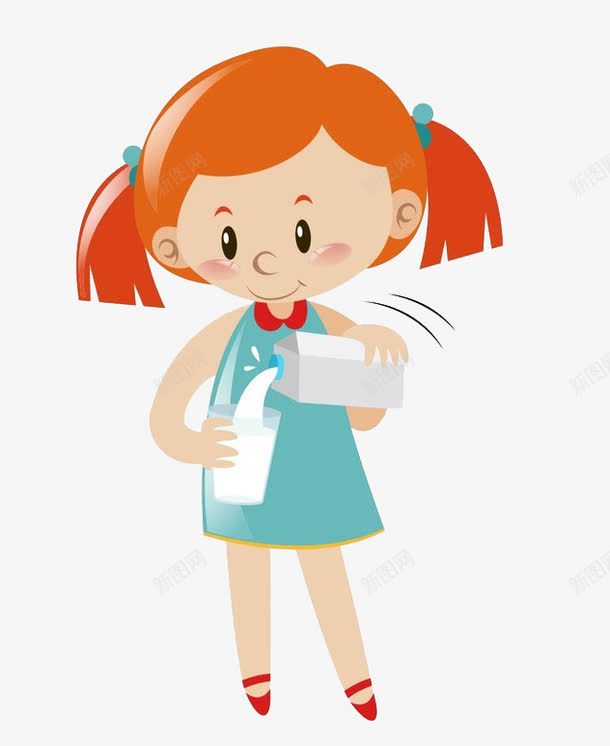 喝牛奶的女孩png免抠素材_新图网 https://ixintu.com 卡通 头发 女孩 手绘 橘色 牛奶 白色 蓝色