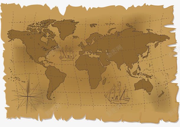 古代航海地图png免抠素材_新图网 https://ixintu.com 世界地图 古代地图 大陆板块 航海时代