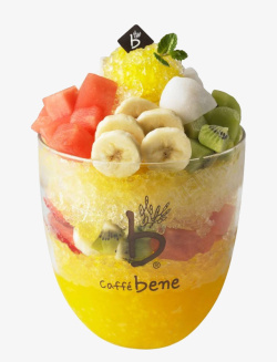 冰粒里的水果玻璃杯里的水果刨冰高清图片