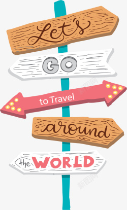 旅游路牌旅游季木牌指示牌高清图片