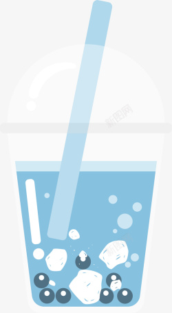 蕾丝冷饮杯蓝色扁平珍珠奶茶高清图片