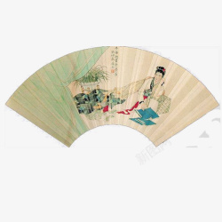 中国风女子扇形水墨画边框高清图片