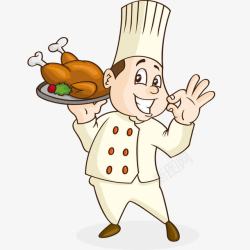 端火鸡的服务员手绘卡通厨师高清图片