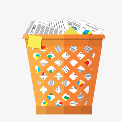 橙色垃圾桶橙色垃圾桶中的废纸矢量图高清图片