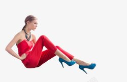 红色套装蓝色高跟鞋干练女性素材