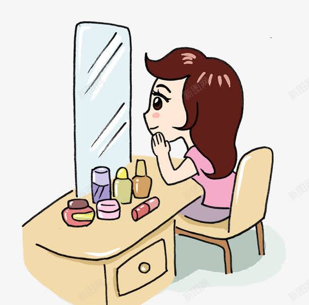 手绘画卡通psd免抠素材_新图网 https://ixintu.com 化妆 卡通 本本封面1 梳妆台 镜子 韩国卡通人物