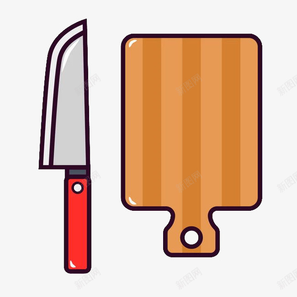 卡通手绘图标菜刀砧板png_新图网 https://ixintu.com 刀子 卡通 厨房用品 家具用具 手绘图标 砧板 菜刀