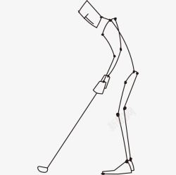 卡通的骨骼线描火柴人打高尔夫图标高清图片