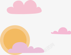 粉红色太阳粉红色的云朵和太阳矢量图高清图片