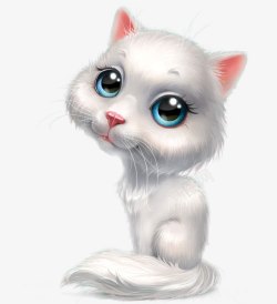 白色的大眼睛卡通手绘猫咪高清图片
