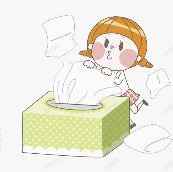 卡通女孩和抽纸图png免抠素材_新图网 https://ixintu.com 呆萌的 噘嘴 女生 抽出 插图 漂亮的 纸巾