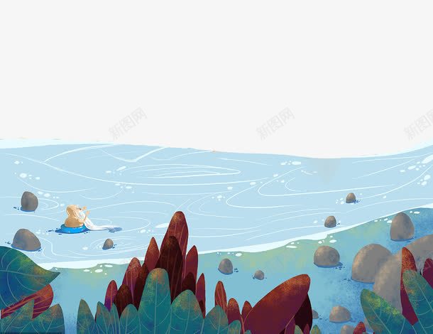 手绘海洋海底生物png免抠素材_新图网 https://ixintu.com 卡通礁石 手绘 海水 海洋 海面 珊瑚礁 石头 礁石 蓝色