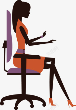 苗条的身材坐在电脑椅上的非洲女孩矢量图高清图片