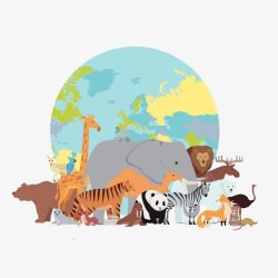 动物围绕地球地球前面的动物群高清图片