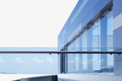 室外安全设施蓝色高档楼梯玻璃栏杆高清图片