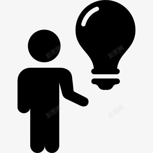 人站在一个灯泡图标png_新图网 https://ixintu.com 业务 交易 人 剪影 灯泡 男 站立 符号 观念